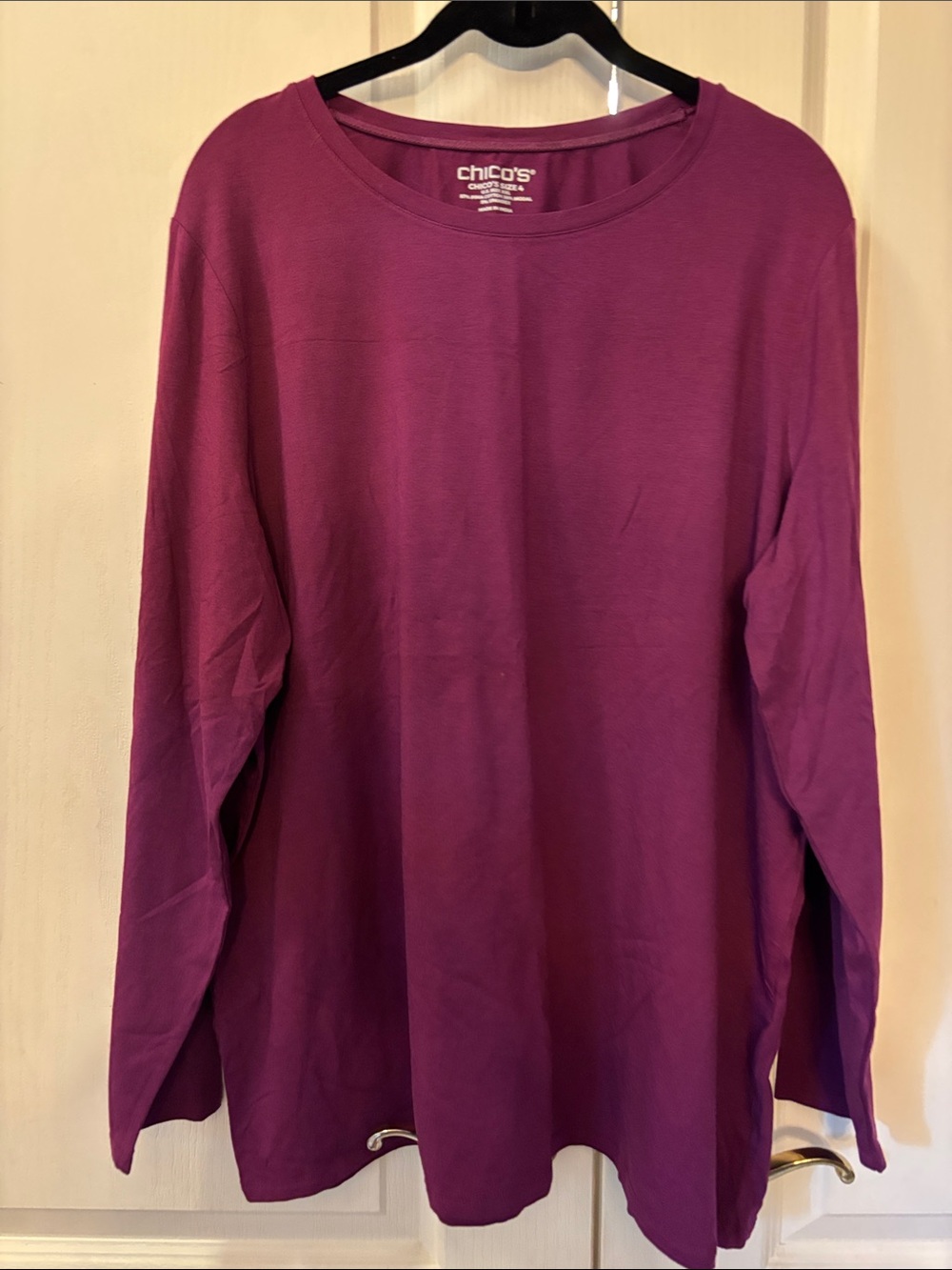 Chico's Touch of Cool Layering Tee - Long Sleeve Crewneck Top in Berry Plum